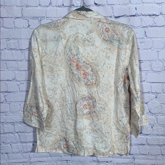 Lauren Ralph Lauren Black Label Womens Paisley Print Cream Sleep Top Size LP NWT - Picture 7 of 7